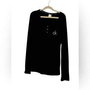 Calvin Klein Henley Shirt Long Sleeve Scoop Neck - Size S